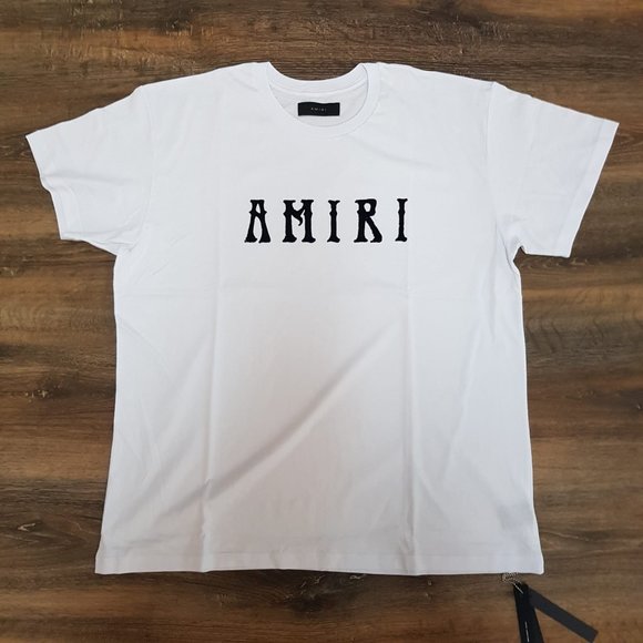 AMIRI Velvet Logo Printed White T-Shirt Tees Short Sleeve